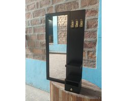 Industriële Spiegel Mangohout (108x60cm) - Spiegel Staand - Wandspiegel Rechthoek Industrieel met Plank - Passpiegel Staand Modern Hout - Staande Spiegel met Plank - Zwart