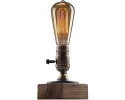 Industriële steampunk bureaulamp - Vintage stoompijp tafellamp - Antieke retro ijzeren lamp met E26 fitting - Minimalistische loft stijl - Houten voet - Geschikt voor nachtkast - café - bar en kroeg