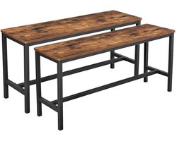 Industriële stijl eettafelbankset, 2-delig, 108x32.5x50cm, landelijke bruin, metaalframe, onder tafel te plaatsen om ruimte te besparen, eenvoudig te assembleren en te reinigen, geschikt voor keuken, eetkamer, woonkamer