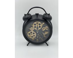 Industriële tafelklok vorm wekker staand tandwielen 8 x 26 x 33,5 cm metaal Zwart | 65503 | Countryfield