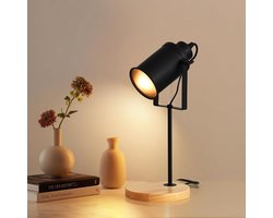 Industriële Tafellamp met Houten Voet en Verstelbare Kap voor Thuis en Kantoor