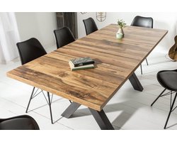 Industriële uitschuifbare eettafel 160-210 cm eiken look  met X-poten Tafelblad: gelamineerd houtmateriaal Frame: gelakt houtmateriaal