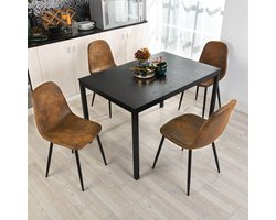 Industriële Uitschuifbare Eettafel voor 4 tot 6 Personen – Moderne Rechthoekige Eettafel met Houten Tafelblad en Zwart Metalen Onderstel – 120-160x80x75 cm – Stijlvolle Uitschuifbare Keukentafel voor Woonkamer of Eetkamer – Novihome