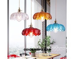 Industriële vintage hanglamp - glazen lotuslampenkap - 25 cm - blauw - messing