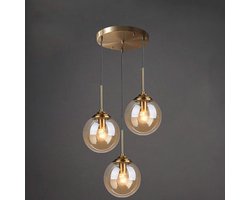 Industriële Vintage Kroonluchter met 3 Lampen - Glazen Bol voor Keuken en Woonkamer