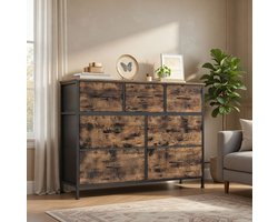 Industriële Vintage Ladekast met 7 stoffen lade – Stalen Opbergkast voor Slaapkamer & Woonkamer Casa Serena