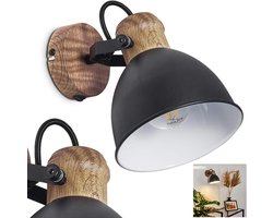 Industriële Vintage Wandlamp in Zwart/Wood Look - Verstelbare Wandverlichting voor Binnen