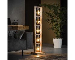 Industriële vloerlamp Ethan acaciahout 5-lichts