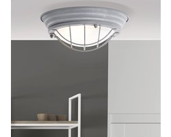 Industriële wand- en plafondlamp in vintage look - rustieke bootlamp met glazen paneel - grijs/beton - 29cm diameter