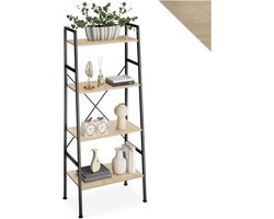 Industriële Wandkast Liverpool met 4 Planken - Stevig Metalen Frame en Houten Look - Smal Model