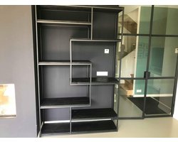 industriële wandkast roomdivider van staal met hout