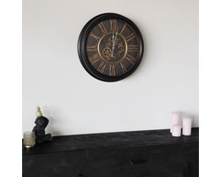 Industriële wandklok Lois zwart goud muur klok romeinse cijfers muurdecoratie