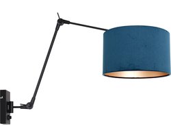 Industriële wandlamp Gramineus | 1-lichts | blauwe kap | zwart frame | draaibaar en kantelbaar | Ø 30 cm | E27 | modern design | uitschuifbaar tot 150 cm | woonkamer / slaapkamer