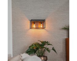 Industriële Wandlamp Zwart met Decoratierek 2-Lichts Staal Rechthoekig
