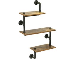 Industriële Wandplank 3 Laags - Metalen Zwevende Boekenkast - Rustiek en Modern Woondecoratie