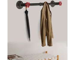 Industriële Waterpijp Haak - Zware IJzeren Wandgemonteerde Kapstok met Gepolijste Zwarte & Rode Accenten, Hedendaags Ruimtebesparend Ontwerp voor Thuis, Café, Winkel - Multifunctionele Decoratieve Opberging voor Jassen, Handdoeken, Tassen, Paraplu's,