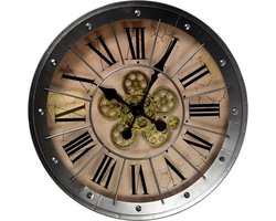 Industriële Zwarte Metalen Wandklok Ø57cm - Modern Design - Vintage Look - Met Romeinse Cijfers - Wonen & Woonaccessoires