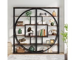 Industro GeoLux Industriële Boekenkast 180x80x30 cm – 5-Laags Open Kast met 8 Vakken, Vintage Bruin & Zwart Metaal, Stijlvolle Opbergkast voor Woonkamer, Kantoor en Slaapkamer