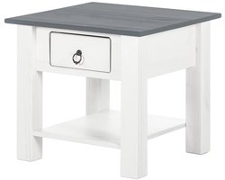 Ines Salontafel met 1 Lade - Massief Grenenhout - Landelijke Stijl - Wit/Grijs Grenen
