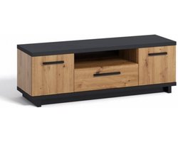 INES TV-meubel - TV-meubel met lade en planken - 135 cm - traditioneel bruin/mat zwart