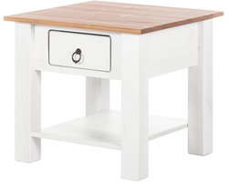 Ines|Salontafel met 1 Lade in Grenen Wit en Honing