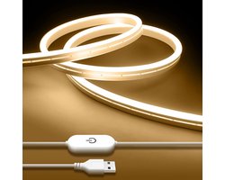 iNextStation 2 m neon ledstrip, warmwit, 5 V USB led-lichtstrip, IP65 waterdicht, dimbare led-lichtstrip, voor woonkamer, slaapkamer, keuken, banken, indirecte verlichting, decoratieve