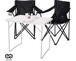 Infinity Goods Campingset - 2 Vouwstoelen met campingtafel - Zwart & Inklapbare Tuintafel - Tuin- en Kampeermeubilair met Draaghandvat - Buiten/Binnen