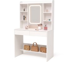 Infinity Goods Kaptafel met LED Spiegel - Make Up Tafel - Extra Veel Opbergruimte - Dimbaar - Wit