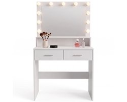 Infinity Goods Kaptafel met LED Spiegel - Make Up Tafel - Extra Veel Opbergruimte - Dimbaar - Wit