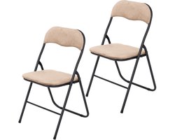 Infinity Goods Klapstoel - Vouwstoel - 2 stuks - Fluweel - Eettafelstoel - Opklapbare Stoel - 43 x 47 x 80 CM - Stoel - Beige