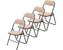 Infinity Goods Klapstoel - Vouwstoel - 4 stuks - Fluweel - Eettafelstoel - Opklapbare Stoel - 43 x 47 x 80 CM - Stoel - Beige