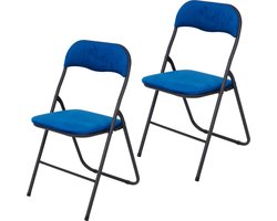 Infinity Goods Klapstoelen - Set van 2 - Vouwstoelen - Fluweel - Eettafelstoelen - Opklapbare Stoelen - 43 x 47 x 80 CM - Stoelen - Blauw