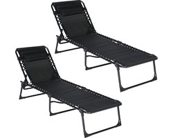 Infinity Goods Ligbedden (set van 2) - Opvouwbaar - Inclusief Hoofdkussen - Zonnebedden - Ligstoelen - Verstelbaar - Tuin - Weerbestendig - Antraciet