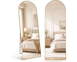 Infinity Goods Passpiegel - 160x60cm - Design Wandspiegel - Staande Spiegel Met Metalen Rand - Hangend - Kleedkamer Spiegel - Afgerond - Modern - Goud
