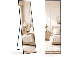 Infinity Goods Passpiegel - Wandspiegel - Staande Rechthoekige Spiegel - Luxe Metalen Rand - 160 x 40 cm - Zwart
