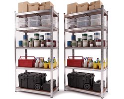 Infinity Goods Stellingkast - Set van 2 - 180x90x40 cm - Metalen Opbergrek - Voorraadkast - Magazijnstelling 5 Planken - Max. 175kg Per Plank, 875kg Totaal