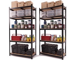 Infinity Goods Stellingkast Zwart - Set van 2 - 180x90x40 cm - Metalen Opbergrek - Voorraadkast - Magazijnstelling 5 Planken - Max. 175kg Per Plank, 875kg Totaal