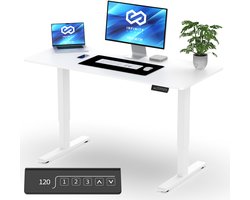 Infinity Goods Zit Sta Bureau Elektrisch Verstelbaar - 120 x 60 CM - Geheugenfunctie - Wit