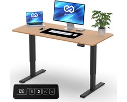 Infinity Goods Zit Sta Bureau - Elektrisch Verstelbaar In Hoogte - 120 x 60 CM - Geheugenfunctie - Bruin