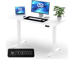 Infinity Goods Zit Sta Bureau - Elektrisch Verstelbaar In Hoogte - 120 x 60 CM - Geheugenfunctie - Wit
