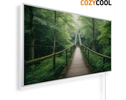 Infraroodpaneel met afbeelding | Houten hangbrug in het bos | 1200 Watt | Witte lijst | Infrarood verwarmingspaneel | Infrarood paneel | Infrarood verwarming