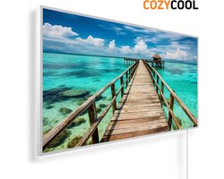 Infraroodpaneel met afbeelding | Tropisch zee landschap met loopbrug | 1200 Watt | Witte lijst | Infrarood verwarmingspaneel | Infrarood paneel | Infrarood verwarming