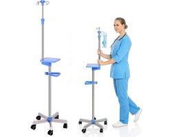 Infuusstandaard met wielen, verstelbare infuusstandaard met plank en haken, medische rolstandaard voor thuiszorg, druppelstandaard voor ouderen, stabiele basis met 5 klauwen