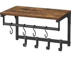 Ingangsmeubel wandkapstok met 8 haken en plank - rustiek bruin en zwart - 40 x 24 x 24 cm