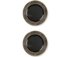 Inge Christmas kaarsbord - 6x stuks - zwart met gouden steentjes - kunststof - 33 cm - onderbord