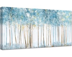 Ingelijste grote canvas muurkunst blauw mistig bos boom schilderij abstract landschap canvas prints poster muurkunst foto's voor woonkamer slaapkamer restaurant thuiskantoor decoratie 50 x 100