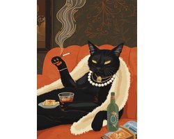Ingelijste Kat Poster 30 x 40 cm – Elegant & Humoristisch Design | Vintage Retro Wanddecoratie met Rijke Kat die Rookt | Uniek Kunstwerk voor Woonkamer, Bar of Kantoor | Perfect voor Kattenliefhebbers