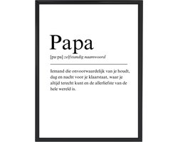 Ingelijste Vaderdag poster 'Papa' | Vaderdag cadeau tip | A4 formaat zwarte kunststof fotolijst inclusief poster | Woonaccessoire | Mancave decoratie | Origineel cadeau man | Cadeau vriend | Uniek Vaderdag geschenk