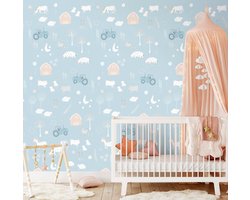 INGK Kinderbehang - Olive & Noah - On The Farm Light (blue)