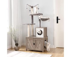 IN.HOMEXL All-In-One kattenmeubel Luckykat - Krabpaal - Hangmat Mand Katten Huis - kattentoiletmeubel - Bruin - 60x142x48cm